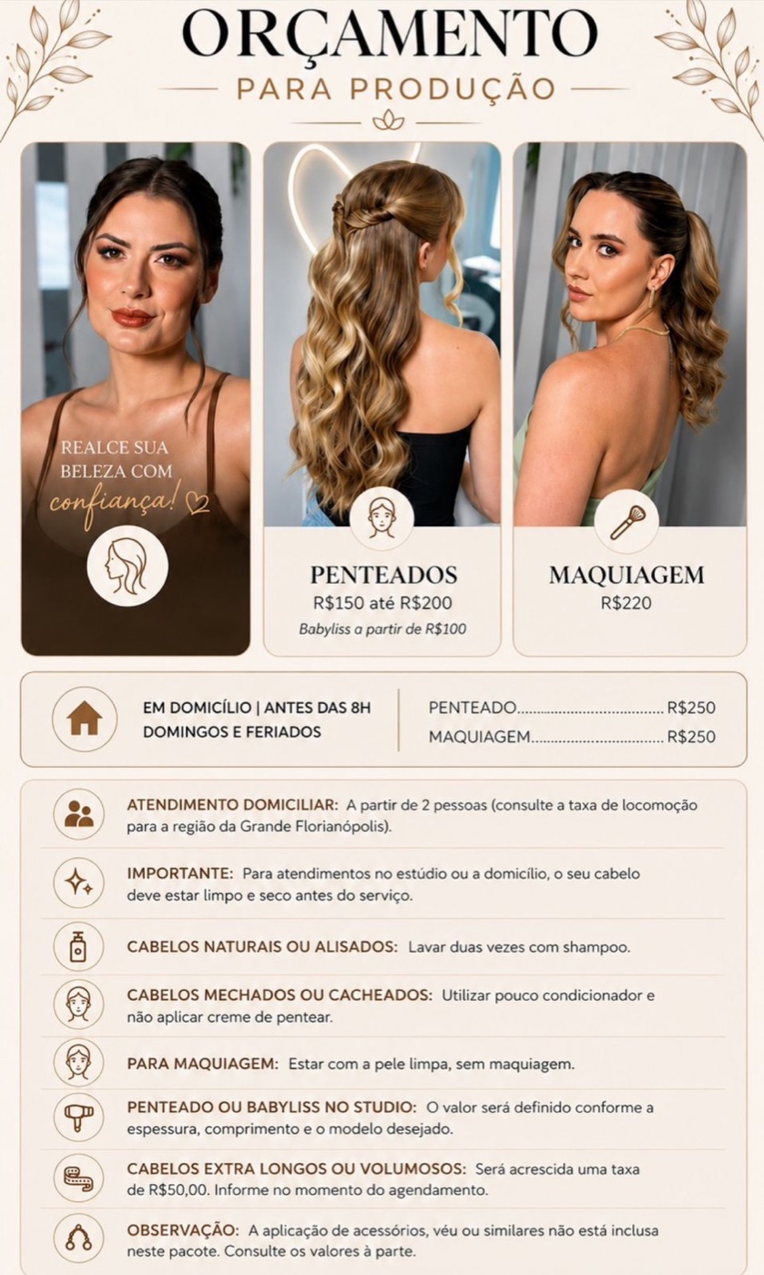 Orçamento de maquiagem e penteado da Taize Kruschinski Makeup